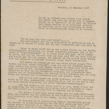 Dienst voor Legercontacten, Voordracht voor de troep, Batavia, 12 december 1947 (6 vel)
