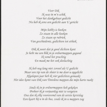 Gedicht, voor Dik, januari 2009