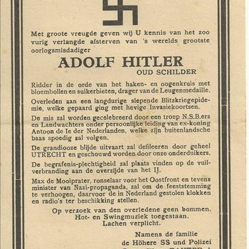 overlijdensbericht van Adolf Hitler