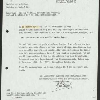 Rapport No. 28649. Hoofd-Inspectie voor de bescherming van de bevolking tegen luchtaanvallen 18 juli 1944.