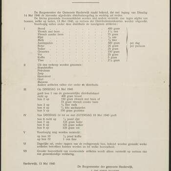 Vluchtoord Harderwijk met details van distributie te Harderwijk, 13 mei 1940