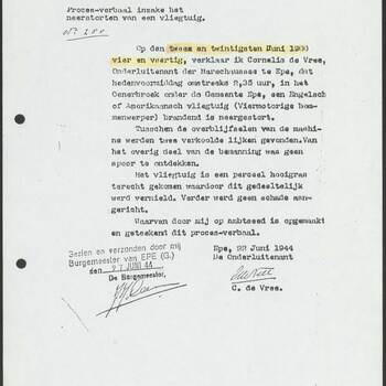 Rapport Marechaussee Gewest Arnhem Afdeling Epe Groep Epe 22 juni 1944.