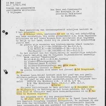 Rapport,  Waarnemend Burgemeester van Ewijk,  16 maart 1945.