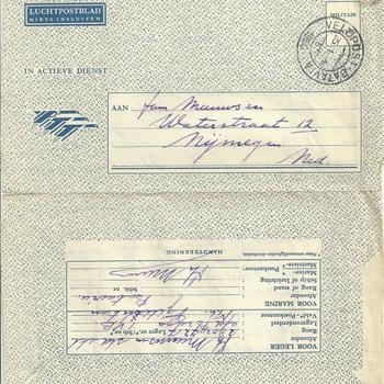Brief aan de familie Meeuwsen te Nijmegen van de dpl soldaat T.H. Meeuwsen te Batavia  24 januari 1950
