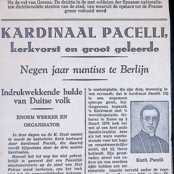 Kardinaal Pacelli, kerkvorst en groot geleerde. Negen jaar nuntius te Berlijn. Indrukwekkende hulde aan Duitse volk