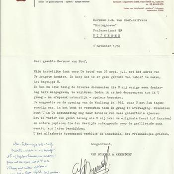 Brief van Holema & Warendorf, 1 november 1974