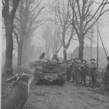 Bren Carrier op weg met bomen - B 14496