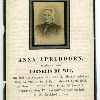 Bidprentje van Anna Apeldoorn, 1909