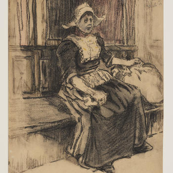 Vrouw in trekschuit naar Volendam, 1906