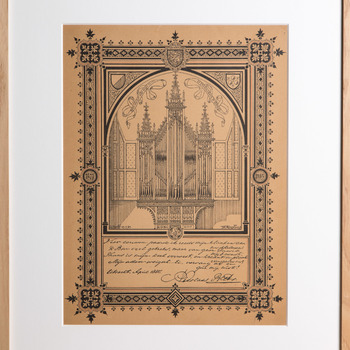 Blad uitgegeven in 1885 ten behoeve van het inzamelen van geld voor een nieuw orgel in de Nicolaikerk Utrecht