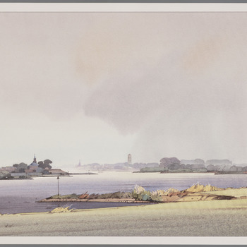 Zicht op Zaltbommel vanaf de overzijde van de Waal, vanaf Tuil, [1980]
