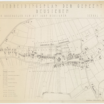 Een kaart van een uitbreidingsplan van de gemeente Beusichem, plan in onderdelen van het dorp Beusichem, met renvooi