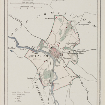 Kaart, in passe-partout, waarop afgebeeld 'Gemeente Doetinchem' door H. Suringer, 1867