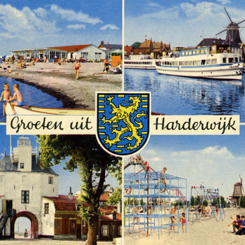 Prentbriefkaart, getiteld 'Groeten uit Harderwijk'