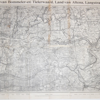 Kaart van Bommeler- en Tielerwaard en andere gebieden. Topografische aanduidingen. Litho Bogaerts Petit