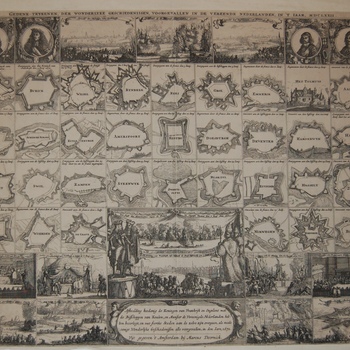 prentjes en plattegronden steden inzake rampjaar 1672 waaronder Zaltbommel. Gravure, M. Doornick, periode 1672-1680.