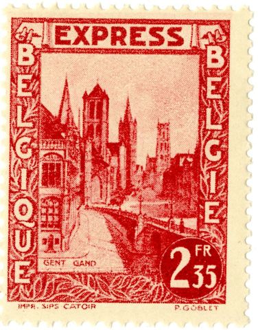 Postzegel met de drie Gentse torens