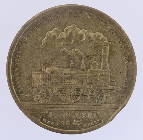 Gedenkpenning voor de inhuldiging van de spoorlijn tussen België en het Rijngebied, 1843