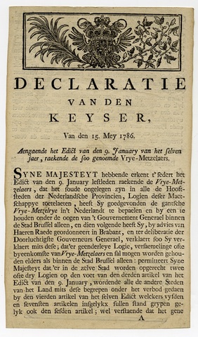 Declaratie van Den Keyzer van den 15 .Mey 1786