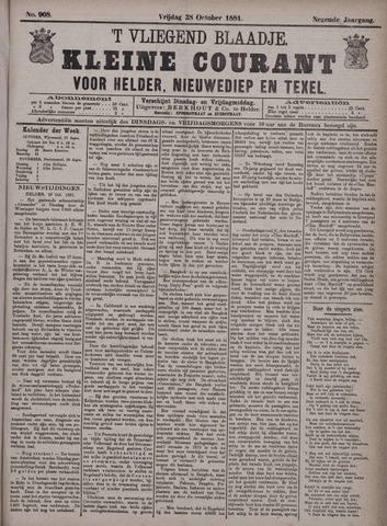 Vliegend blaadje : nieuws- en advertentiebode voor Den Helder 1881-10-28