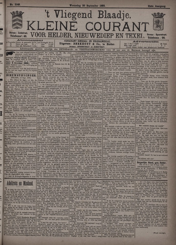 Vliegend blaadje : nieuws- en advertentiebode voor Den Helder 1893-09-20