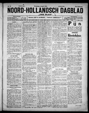 Noord-Hollandsch Dagblad : ons blad 1924-04-09
