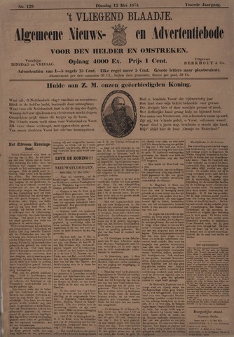 Vliegend blaadje : nieuws- en advertentiebode voor Den Helder 1874-05-12