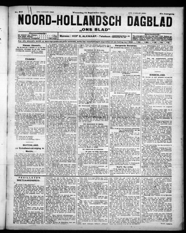 Noord-Hollandsch Dagblad : ons blad 1927-09-14