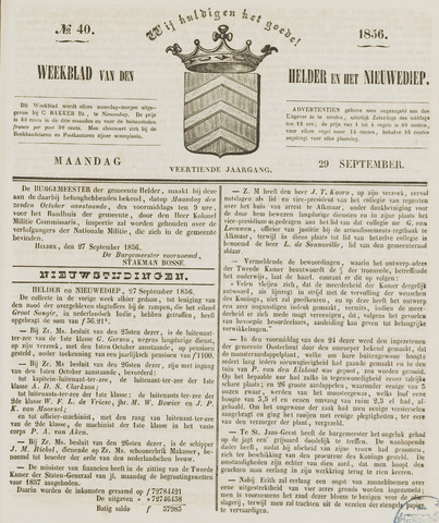 Weekblad van Den Helder en het Nieuwediep 1856-09-29