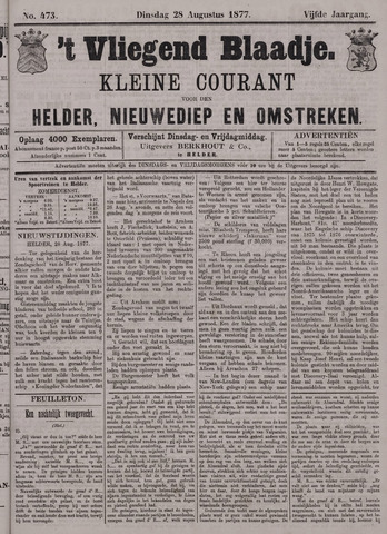 Vliegend blaadje : nieuws- en advertentiebode voor Den Helder 1877-08-28