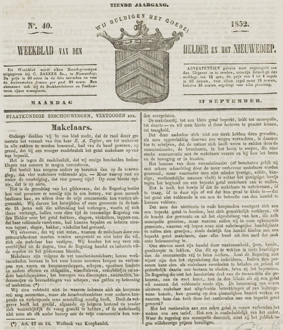 Weekblad van Den Helder en het Nieuwediep 1852-09-27