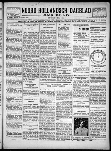 Noord-Hollandsch Dagblad : ons blad 1931-07-07