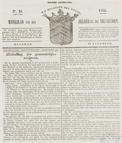 Weekblad van Den Helder en het Nieuwediep 1852-08-23