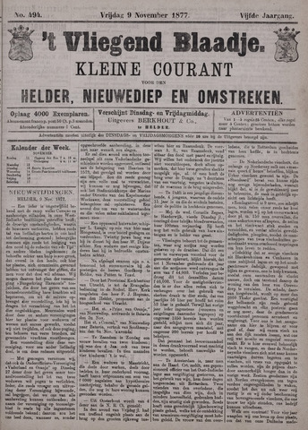 Vliegend blaadje : nieuws- en advertentiebode voor Den Helder 1877-11-09
