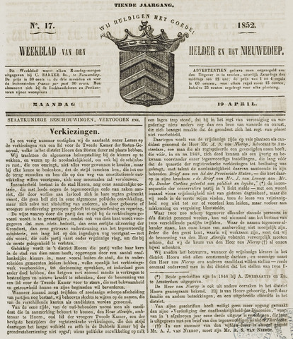 Weekblad van Den Helder en het Nieuwediep 1852-04-19