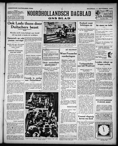 Noord-Hollandsch Dagblad : ons blad 1939-09-11
