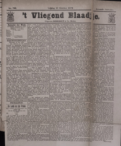 Vliegend blaadje : nieuws- en advertentiebode voor Den Helder 1879-10-31