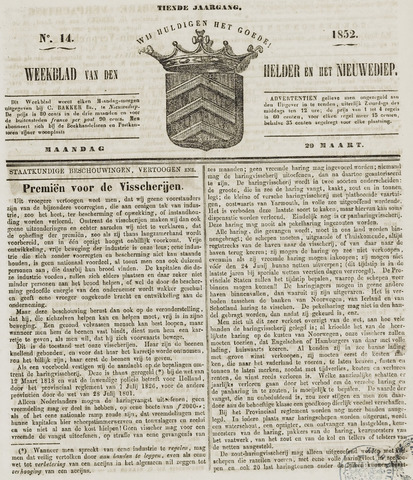 Weekblad van Den Helder en het Nieuwediep 1852-03-29