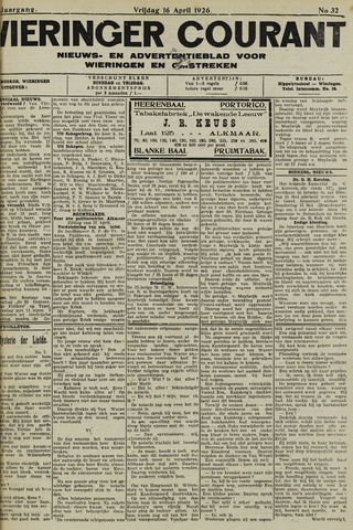 Wieringer courant 1926-04-16