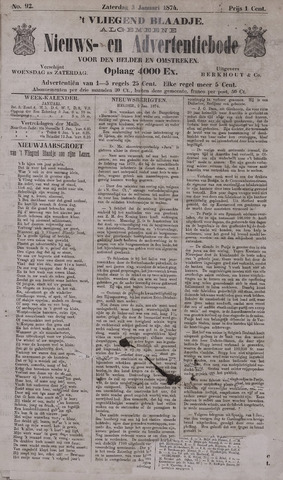 Vliegend blaadje : nieuws- en advertentiebode voor Den Helder 1874
