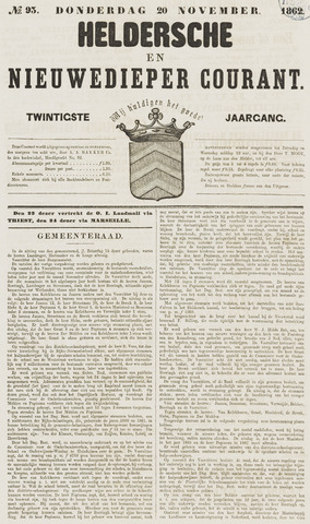 Heldersche en Nieuwedieper Courant 1862-11-20