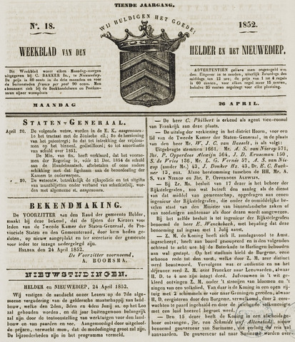 Weekblad van Den Helder en het Nieuwediep 1852-04-26
