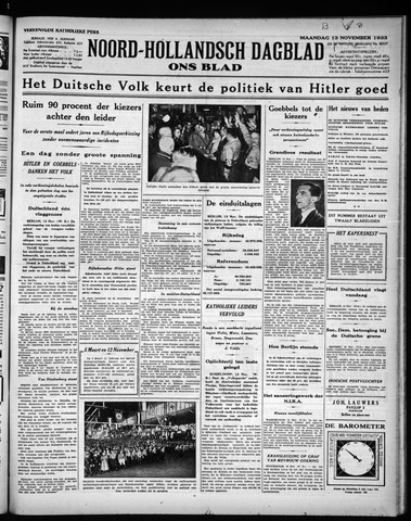 Noord-Hollandsch Dagblad : ons blad 1933-11-13