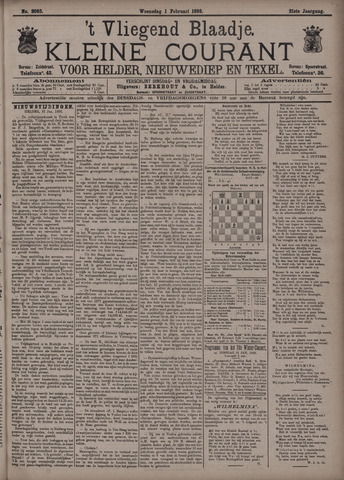 Vliegend blaadje : nieuws- en advertentiebode voor Den Helder 1893-02-01