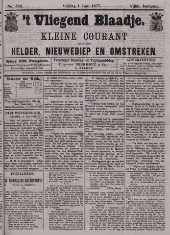 Vliegend blaadje : nieuws- en advertentiebode voor Den Helder 1877-06-01