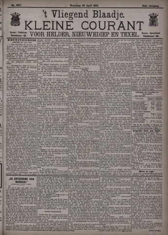 Vliegend blaadje : nieuws- en advertentiebode voor Den Helder 1893-04-26