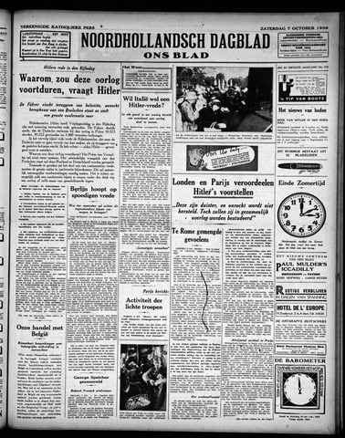 Noord-Hollandsch Dagblad : ons blad 1939-10-07