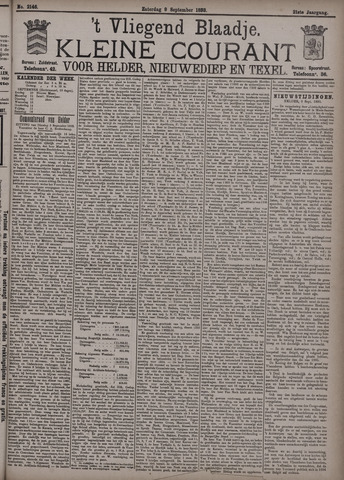 Vliegend blaadje : nieuws- en advertentiebode voor Den Helder 1893-09-09