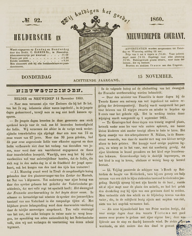 Heldersche en Nieuwedieper Courant 1860-11-15