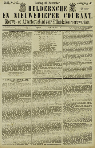 Heldersche en Nieuwedieper Courant 1885-11-22